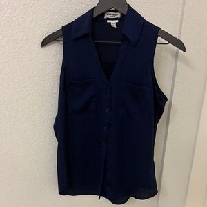 Express Women's Dark Blue Button-Up Blouse